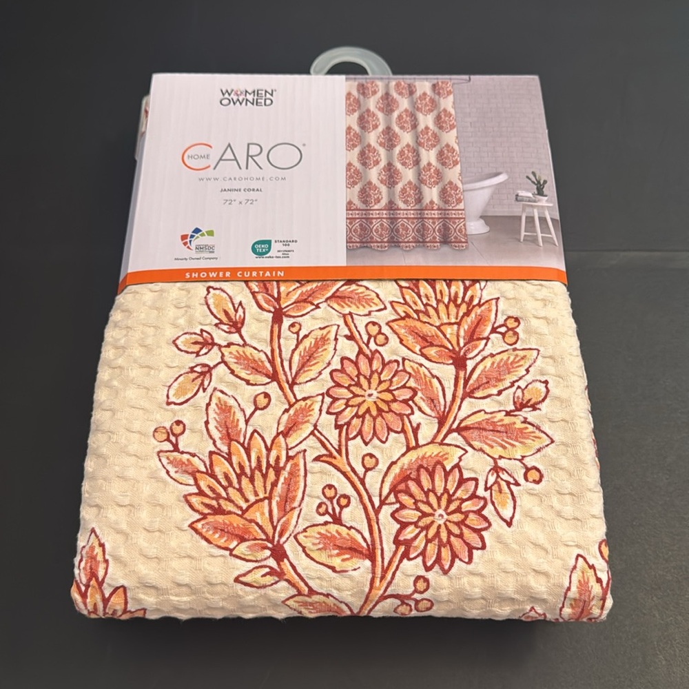 CARO HOME 100% Cotton Jasmine Coral Shower Curtain -72"x72"